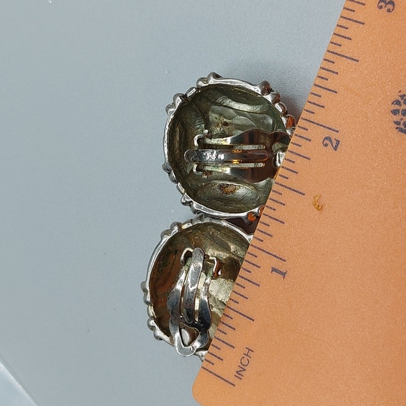 Vtg Chunky Silver Tone Geometric Op Art Clip On Earrings Runway Statement Bold - Picture 6 of 6